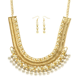 Mi Amore Adjustable Necklace-Earring-Set Gold-Tone/White