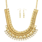 Mi Amore Adjustable Necklace-Earring-Set Gold-Tone/White