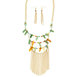 Mi Amore Tassel Adjustable Necklace-Earring-Set Multicolor & Gold-Tone