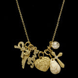 Mi Amore Cross Heart Wing Pendant-Necklace Gold-Tone & White