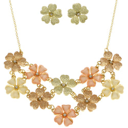 Mi Amore Flower Adjustable Necklace-Earring-Set Multicolor & Gold-Tone