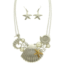 Mi Amore Starfish Seahorse Shell Necklace-Earring-Set Silver-Tone & Gold-Tone