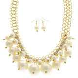 Mi Amore Adjustable Necklace-Earring-Set White/Gold-Tone