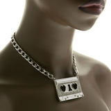 Mi Amore Heart Cassette Tape Adjustable Fashion-Necklace Silver-Tone