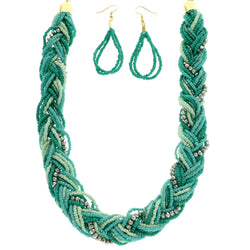 Mi Amore Adjustable Necklace-Earring-Set Green/Silver-Tone