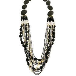 Mi Amore Adjustable Long-Necklace Black/Gold-Tone
