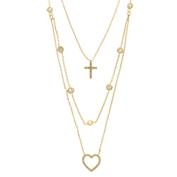 Mi Amore Heart Cross Layered-Necklace Gold-Tone