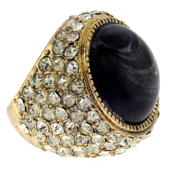 Gold-Tone Rhinestone Pave Ring with Cat's Eye Center Accent - Mi Amore
