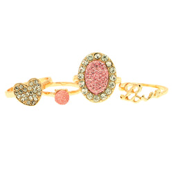 Mi Amore Heart Love Multiple-Ring-Set Gold-Tone & Pink Size 9.00