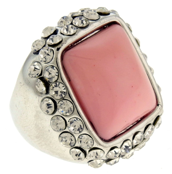 Silver-Tone Rhinestone Pave Ring with Pink Center Accent - Mi Amore