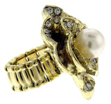 gold stretch ring with pave rhinestone and simulated pearl accents
