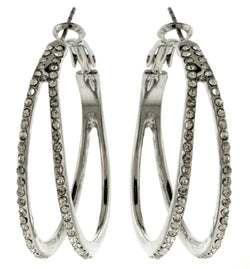 Silver-Tone Double Hoop Earrings With Rhinestone Accents For Women WHBME2